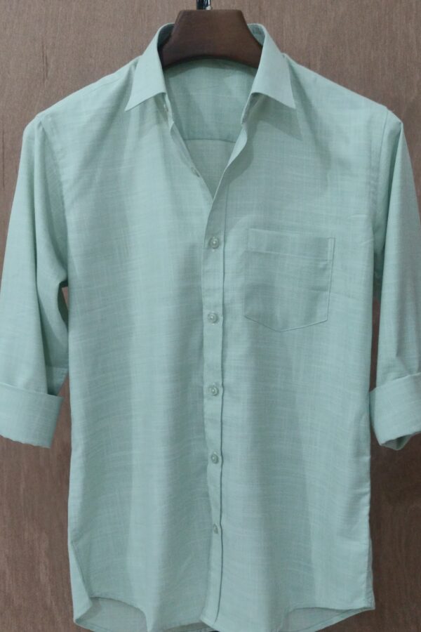 Mint Green Textured Solid Shirt - Image 4