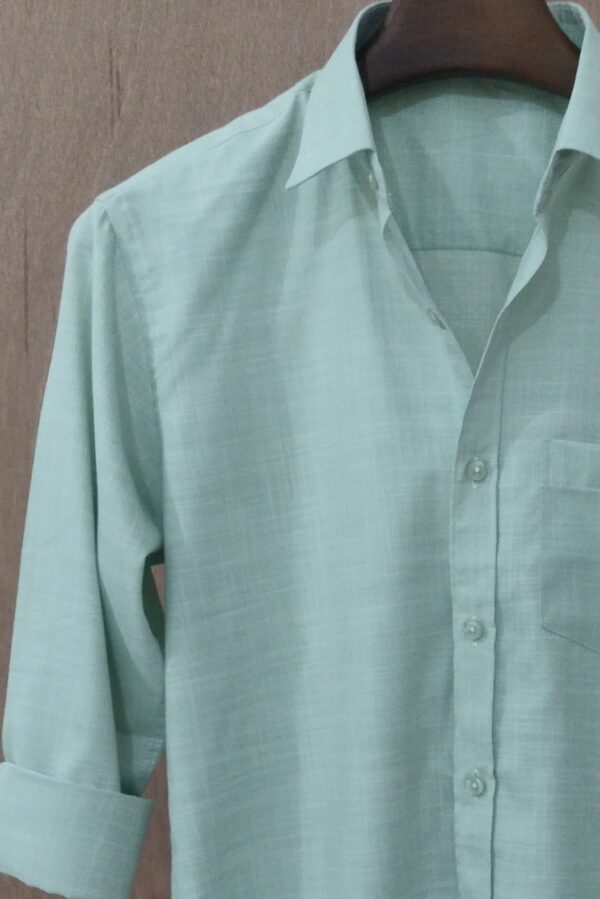Mint Green Textured Solid Shirt - Image 3