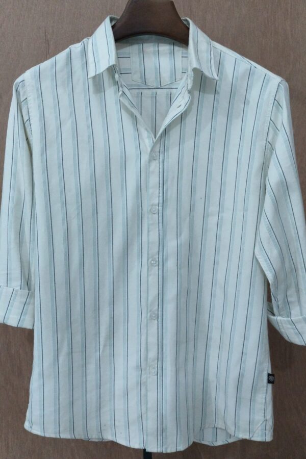 Off-White With Fine Teal Vertical Stripes - Image 4