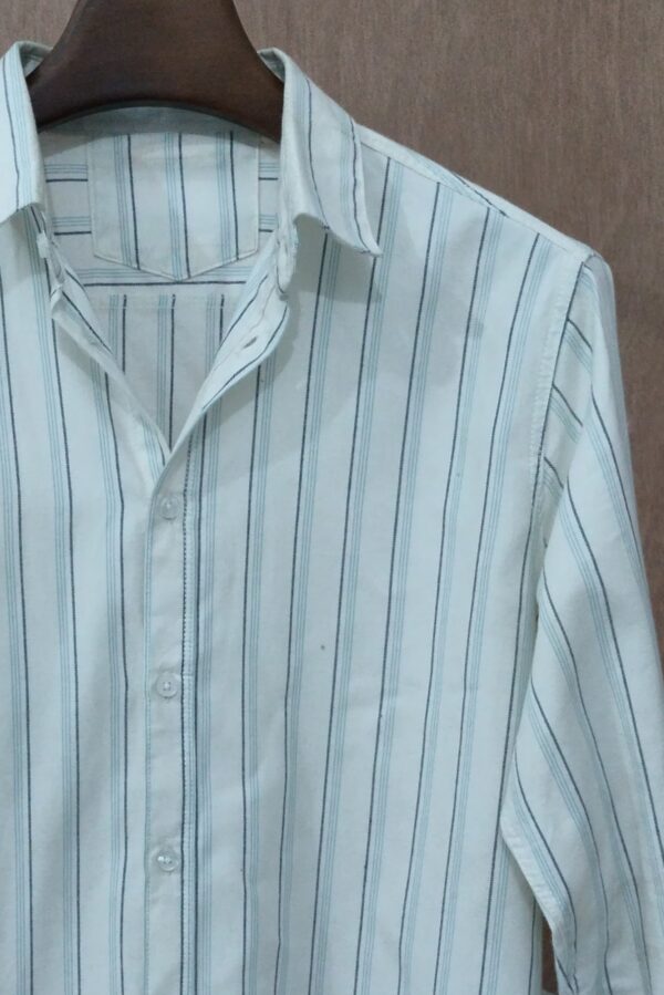 Off-White With Fine Teal Vertical Stripes - Image 2