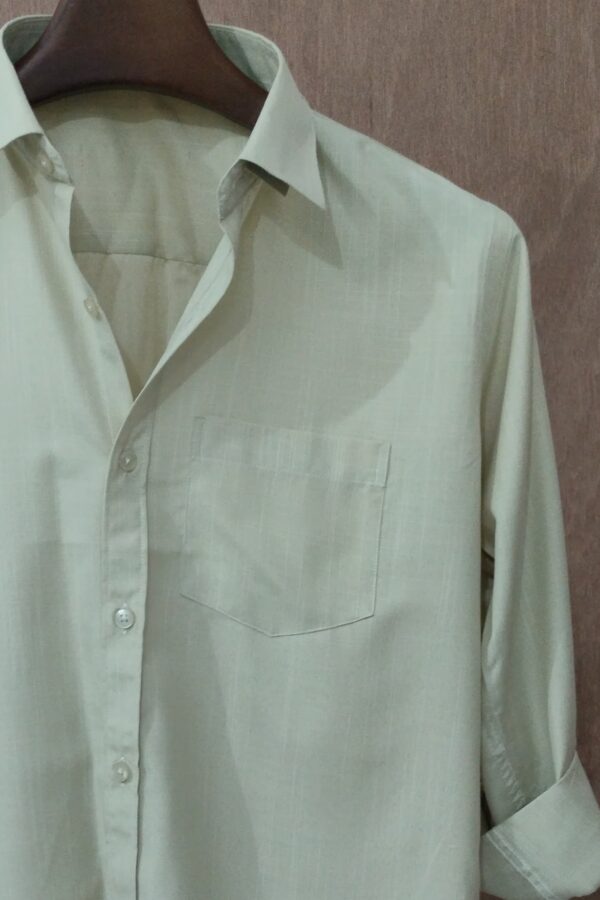 Pale Olive Textured Solid Shirt - Image 2